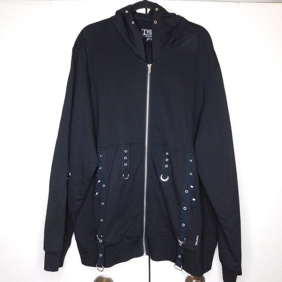 Tripp nyc Strap Grommet Hoodie | Black | Full Zip | Studs | Goth | EUC | 2X - Picture 1 of 13
